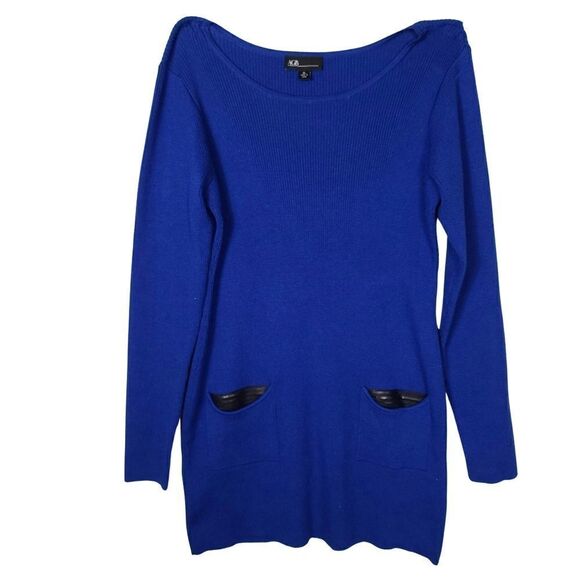 AGB Tunic Blue Long Sleeve Ripple With Pockets - Picture 3 of 14